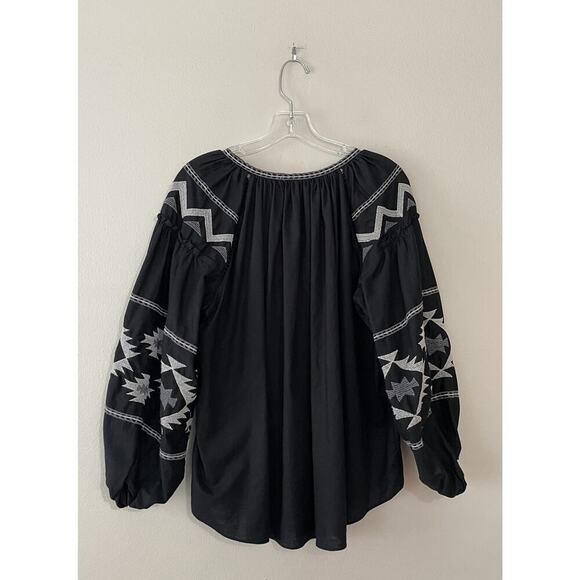 Journal Standard Size F Black Embroidered Peasant Blouse Bohemian Vacation - Picture 3 of 11